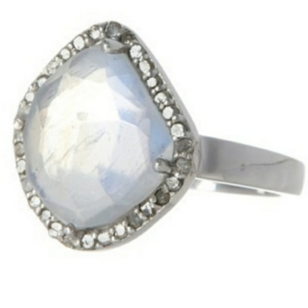 ADORNIA FINE MOONSTONE & DIAMOND ROSE CUT HALO RING.